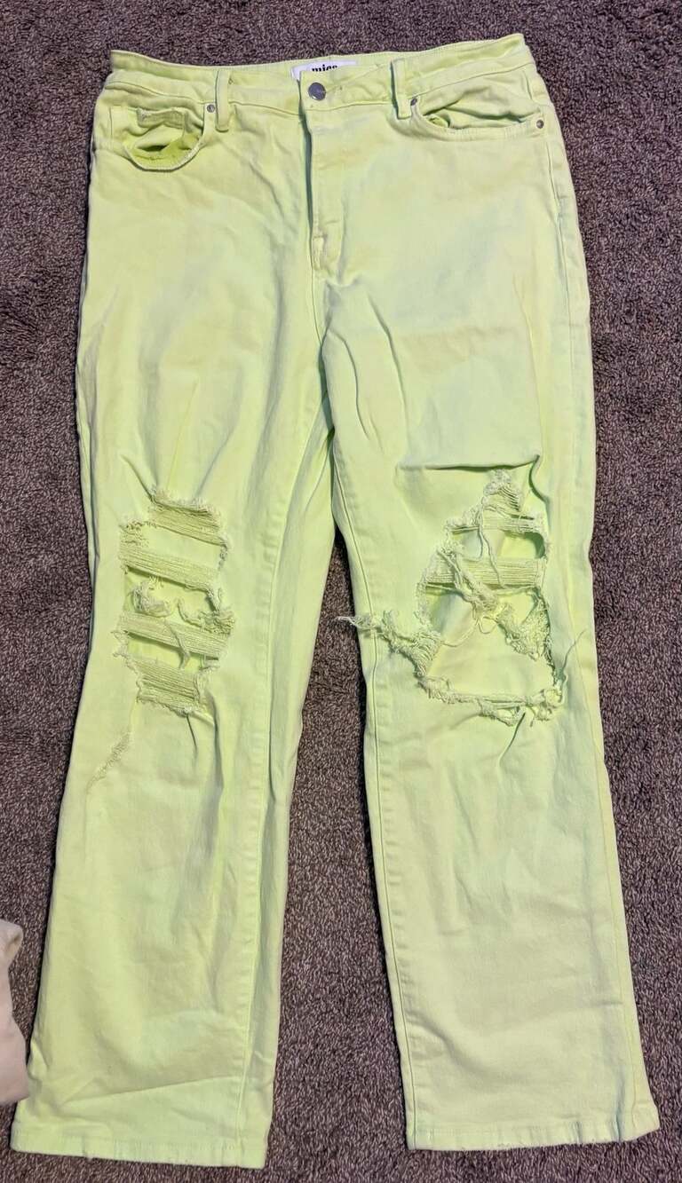Mica Los Angeles Distressed Jeans Size 30 Neon Lime Green Denim